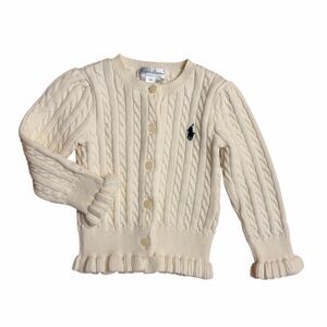 Ralph Lauren Ivory Cable Knit Cardigan with Polo Pony